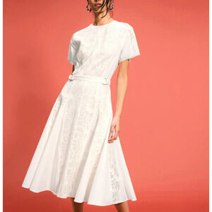Phillip Lim White Lace Fit Flare Midi Dress SIZE 2 Romantic Modest Designer $850